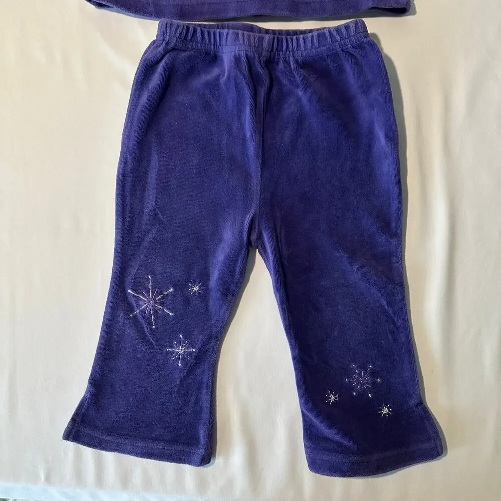 Vintage 90s Purple Velour Peter Pan Collar Snowflake Winter Sweatsuit Set Sz 12m